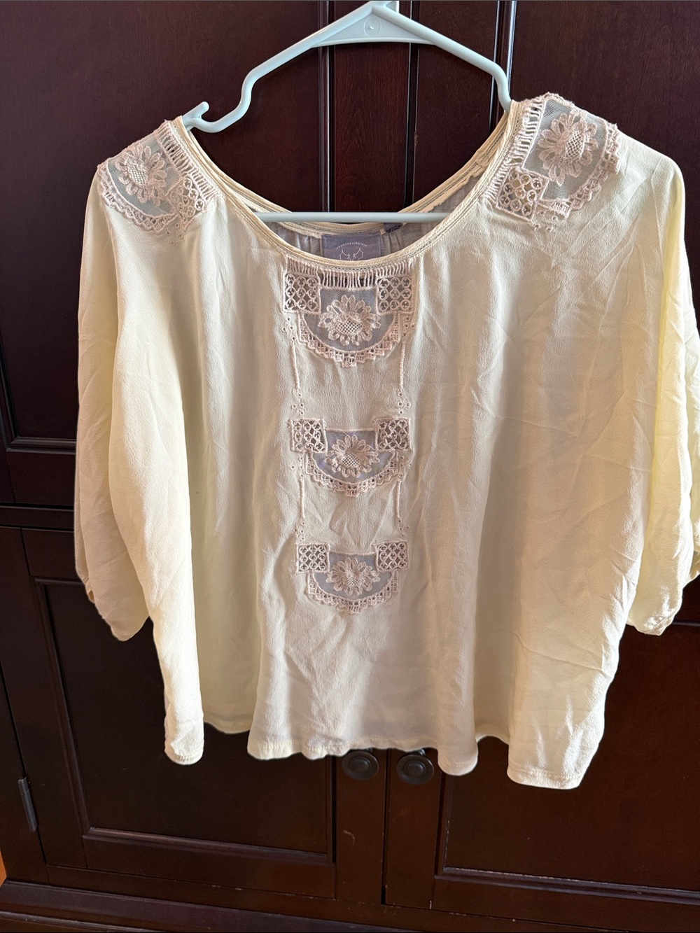 Anthropologie Cream Embroidered Peasant Blouse